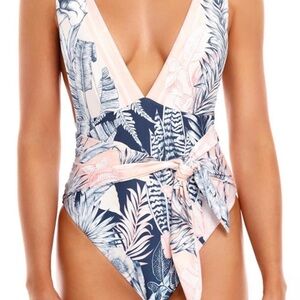 Agua Bendita Floral One-Piece Swimsuit - Blue and Pink